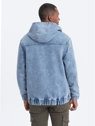 Trendy modrá riflová bunda s kapucí