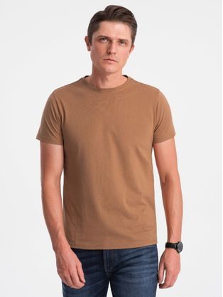 Bavlněné klasické hnědé tričko s krátkým rukávem V13 TSBS-0146