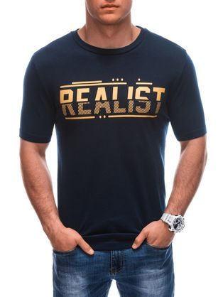Tmavě modré tričko s nápisem Realist S1928