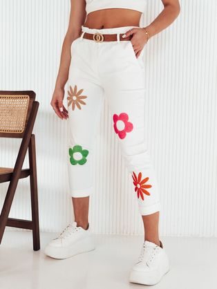 Dámské ecru kalhoty s květy Flowris