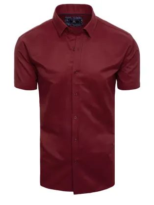 Módní bordó jednobarevná košile s krátkým rukávem