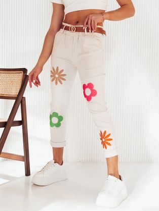 Dámské béžové kalhoty s květy Flowris