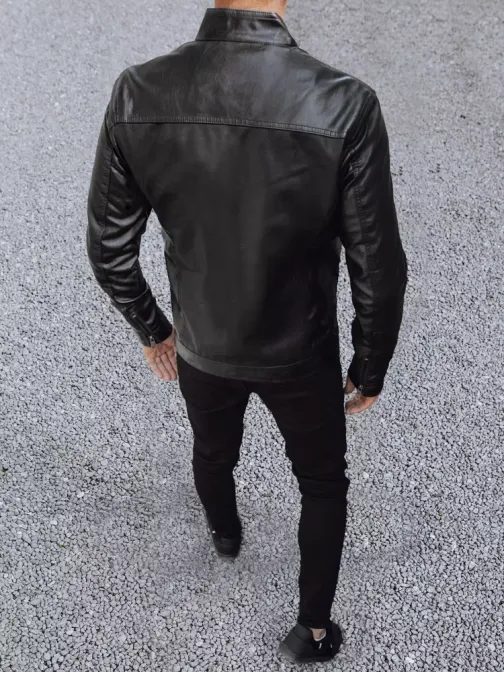 Černá koženková bunda bez kapuce