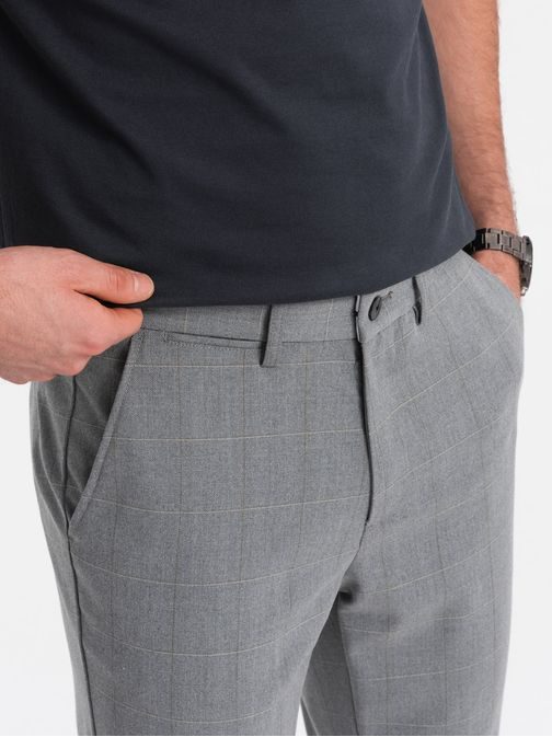 Pánské šedé kalhoty klasického střihu se vzorem V3 PACP-0187