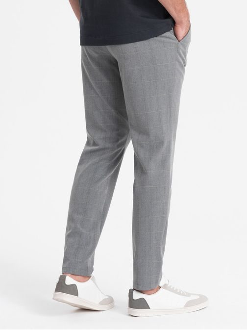 Pánské šedé kalhoty klasického střihu se vzorem V3 PACP-0187