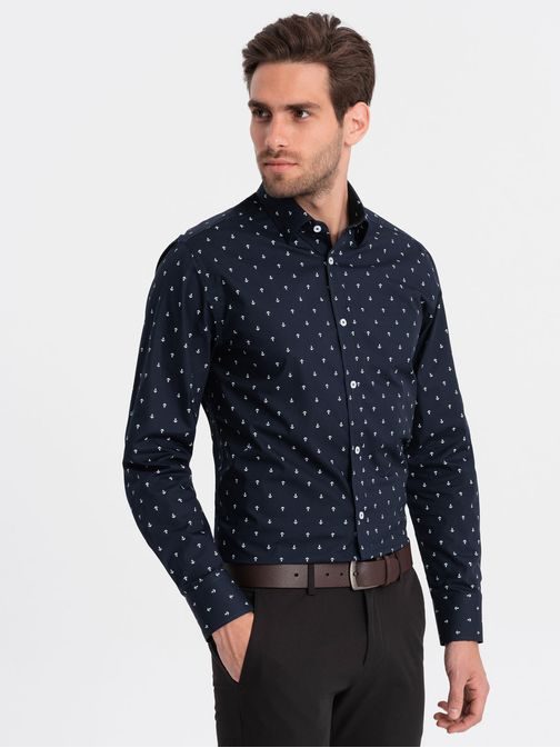 Zajímavá granátová košile s trendy vzorem V2 SHCS-0156