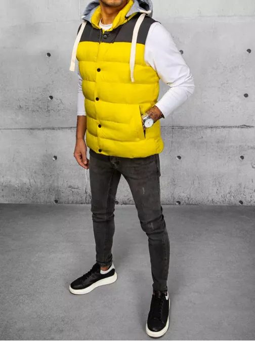 Trendy vesta s kapucí ve žluté barvě