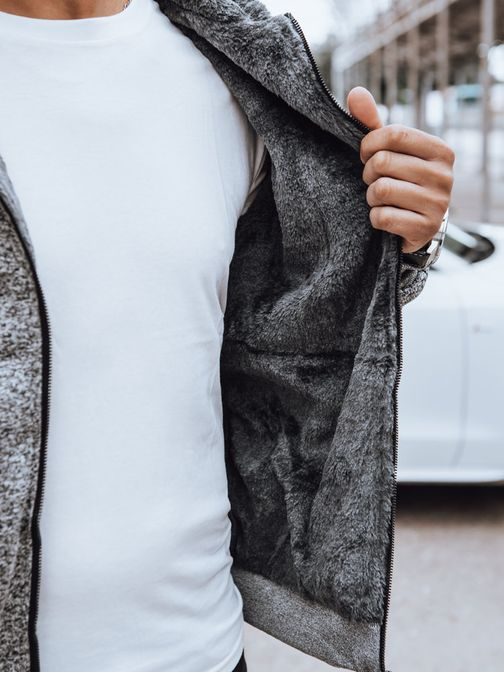 Trendy šedá melírovaná zateplená mikina s kapucí