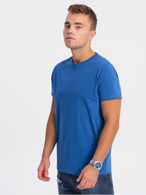 Bavlněné klasické modré tričko s krátkým rukávem V8 TSBS-0146