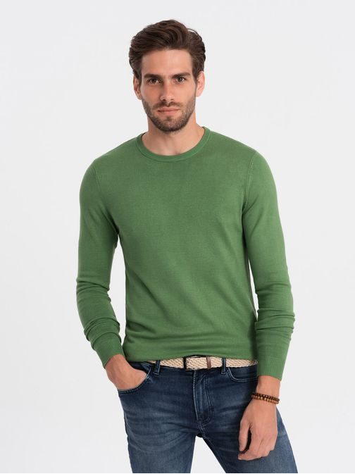 Klasický zelený svetr s kulatým výstřihem V13 SWBS-0106