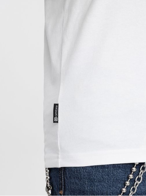 Trendy pánské bílé tričko s výstřihem do V V1 TSCT-0106