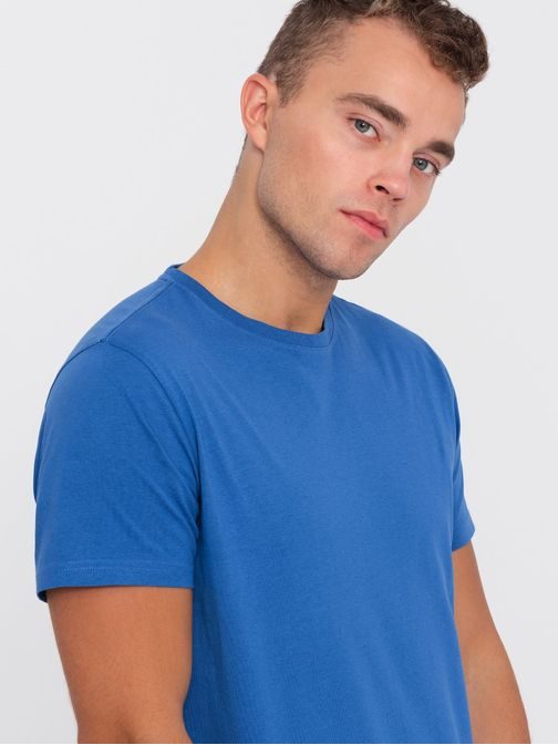 Bavlněné klasické modré tričko s krátkým rukávem V8 TSBS-0146