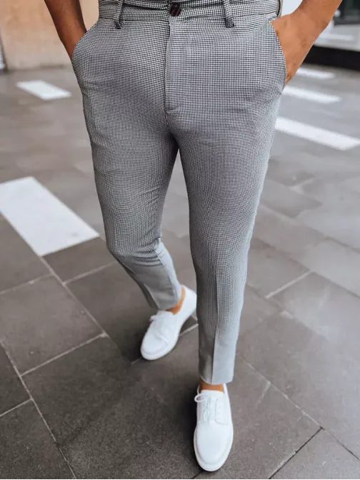 Stylové šedé kostkované chinos kalhoty