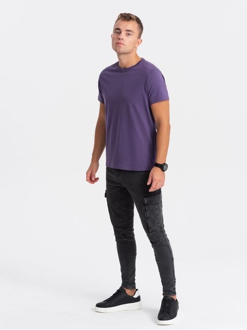 Bavlněné klasické fialové tričko s krátkým rukávem V9 TSBS-0146