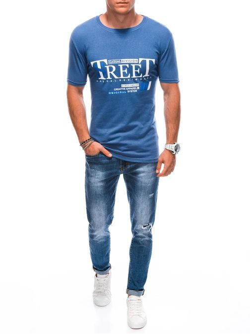 Jedinečné modré tričko s nápisem street S1894