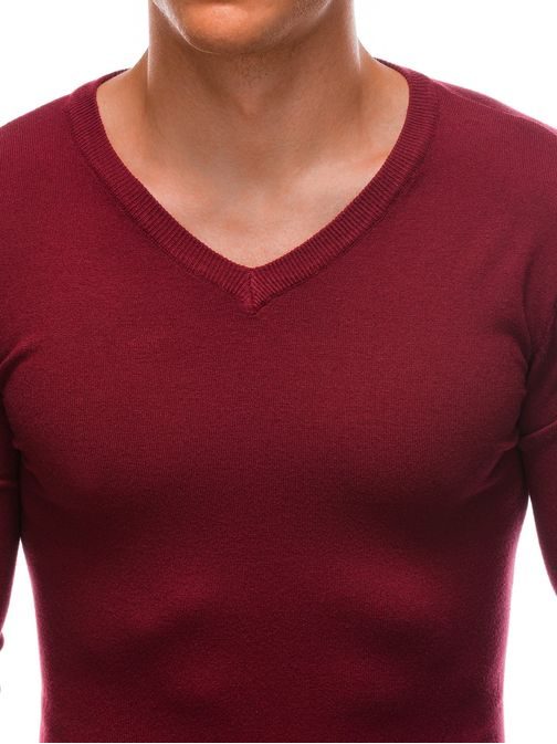 Pánský svetr s V-výstřihem v tmavě červené barvě E206