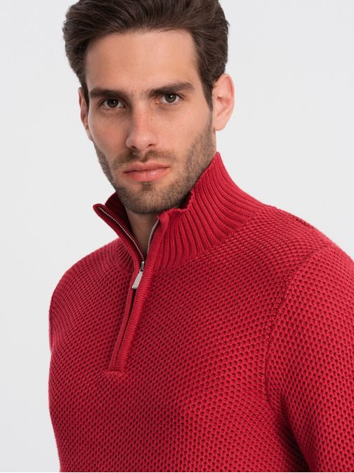 Elegantní pánský svetr v červené barvě V8 SWZS-0105