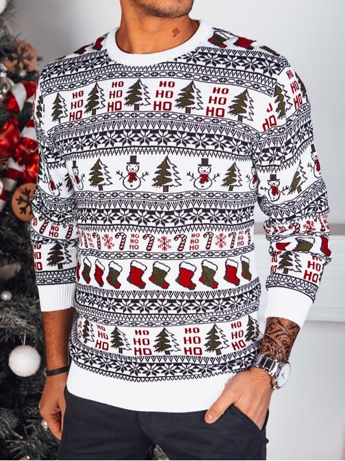 Originální bílý vánoční svetr