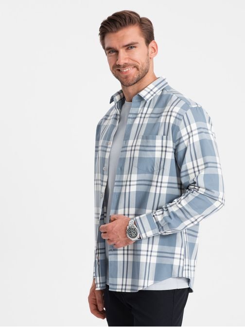 Trendy flanelová károvaná modro krémová košile V1 SHCS-0157
