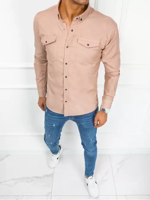 Džínová košile ve světle růžové barvě