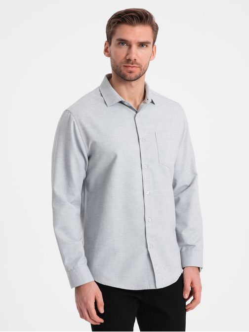 Ležérní jasně šedá košile s kapsou V2 SHCS-0148
