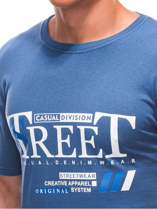 Jedinečné modré tričko s nápisem street S1894