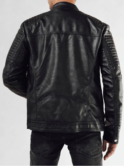 Černá kožená bunda s výrazným zipem