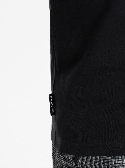 Bavlněné pánské černé tričko s výstřihem do V V1-TSBS-0145