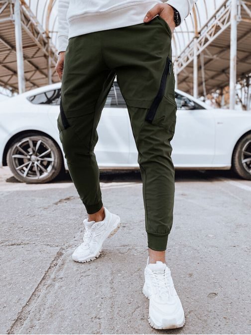 Moderní kapsáčové zelené jogger kalhoty