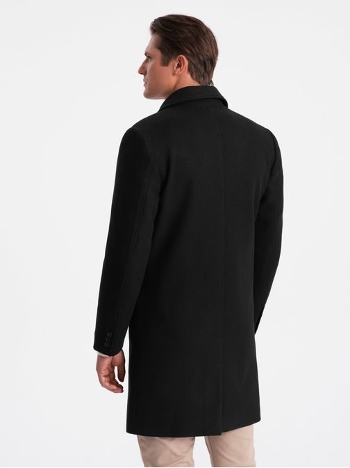 Zateplený černý dvojřadý pánský kabát V4 OM-COWC-0107