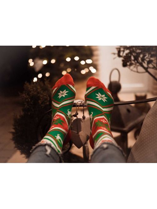 Zelené ponožky s vánočním motivem Norský vzor