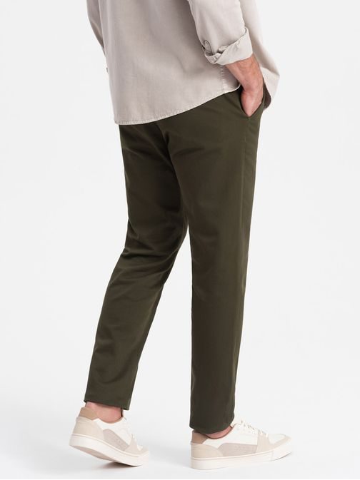 Chinos olivové kalhoty klasického střihu s jemnou texturou V4 PACP-0190