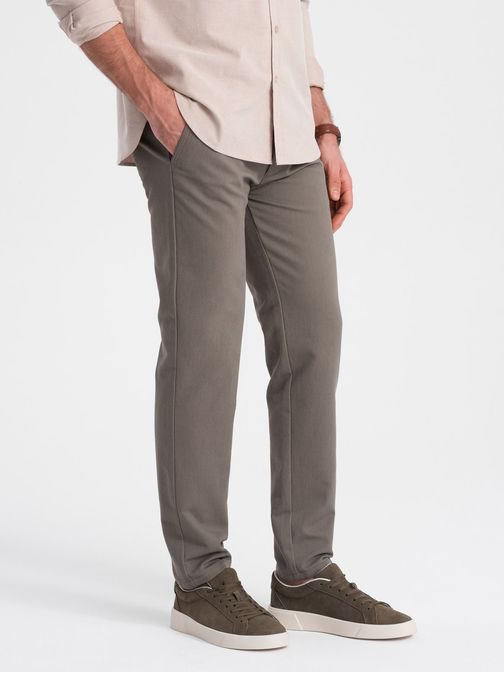 Pánské béžové klasické chinos kalhoty s jemnou texturou V1 PACP-0188