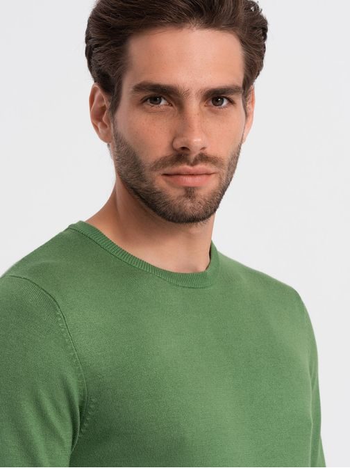 Klasický zelený svetr s kulatým výstřihem V13 SWBS-0106