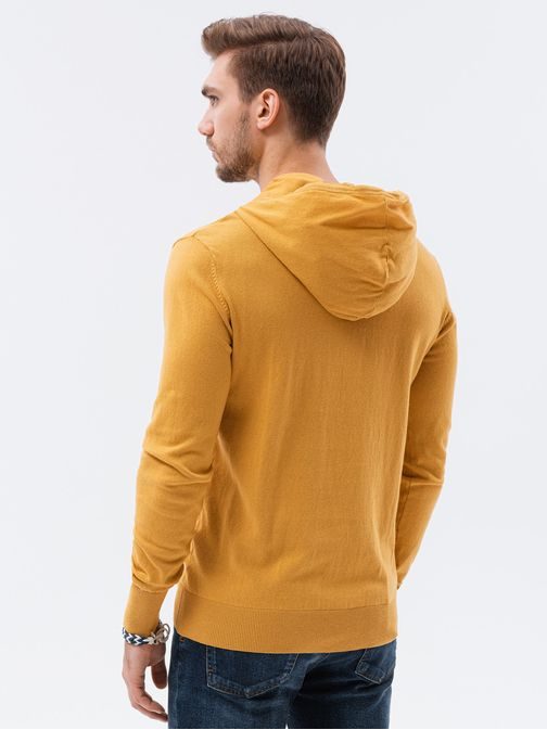 Stylový hořčicový svetr s kapucí E187