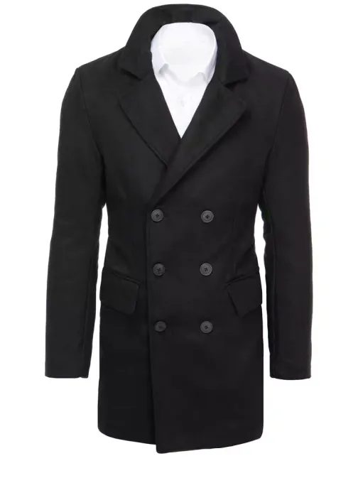Elegantní černý kabát s dvojřadým zapínáním
