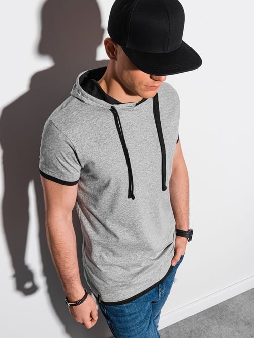 Trendové šedo-melírované tričko s kapucí S1376