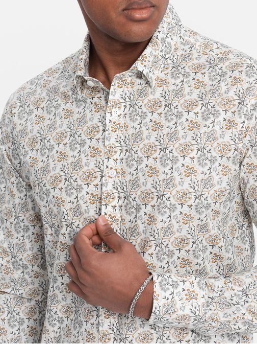 Béžová košile s květinovým vzorem V2 SHPS-0139