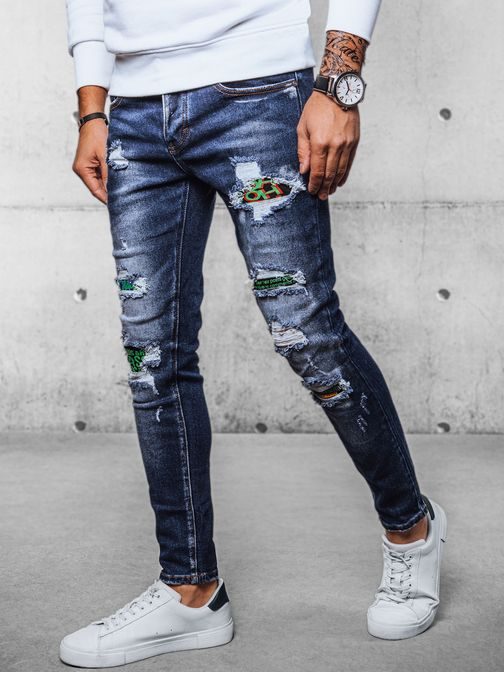 Originální pánské modré džíny s dírami