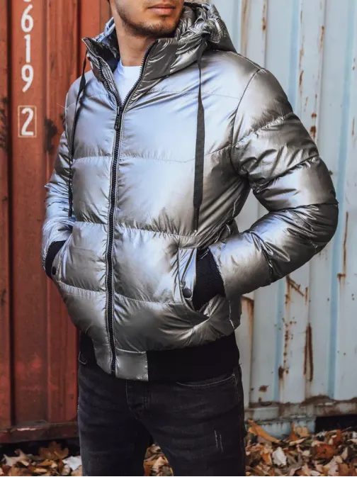 Zajímavá stříbrná bunda s kapucí na zimu