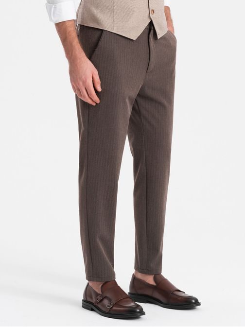 Pánské čokoládové chinos kalhoty s elastickým pasem V2 PACP-0158