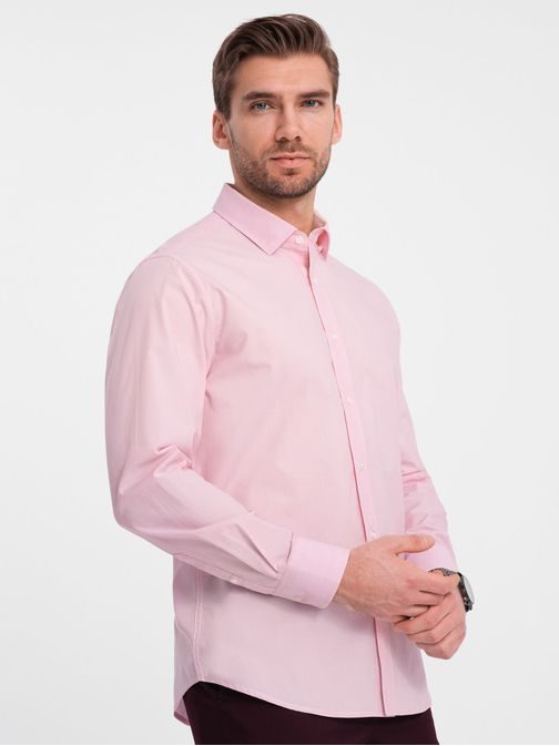 Bavlněná růžová košile v jednoduchém provedení V2 SHOS-0154