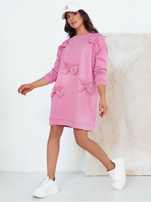 Růžové šaty s ozdobnými mašlemi Gastor
