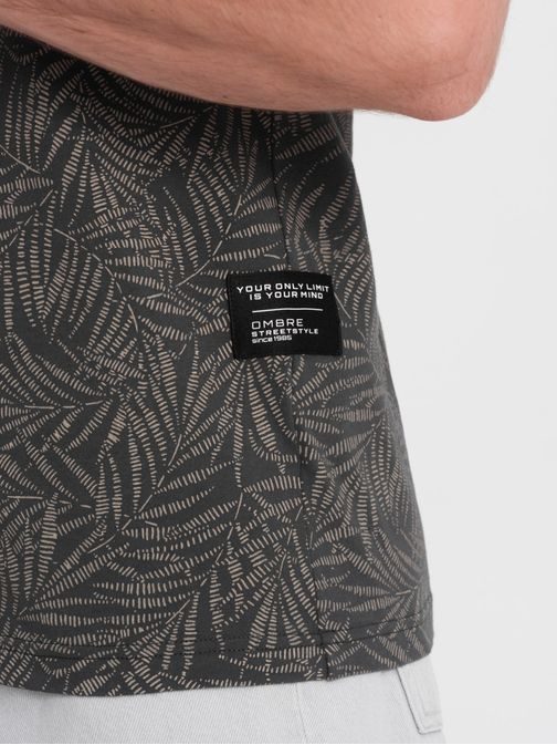 Grafitové tričko potisk palmové listy V4 TSFP-0182