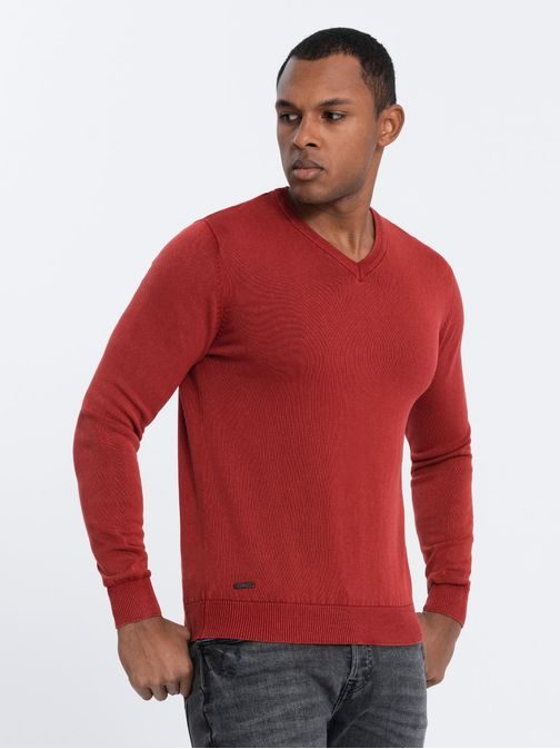 Pánský svetr s výstřihem do V v červené barvě V3 SWOS-0108