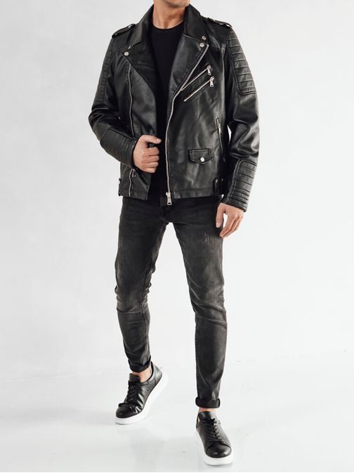 Černá motorkářská kožená bunda