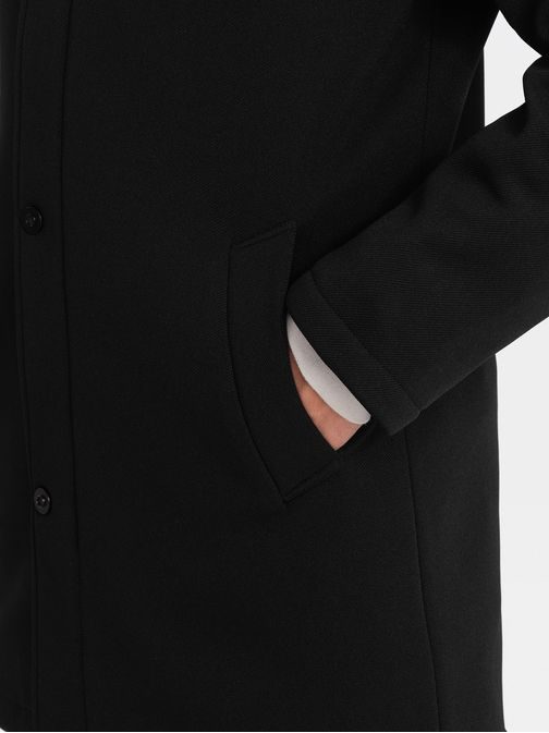Zateplený černý pánský kabát zajímavého střihu V1 OM-cowc-0110