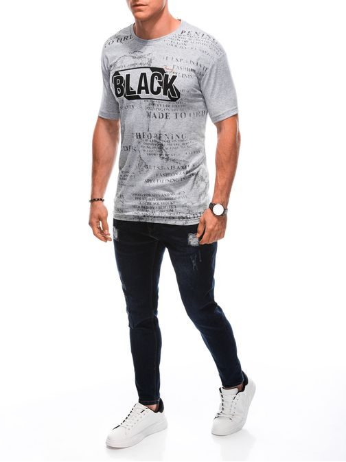 Jedinečné šedé tričko s nápisem BLACK S1903