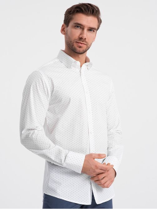 Zajímavá bílá košile s trendy vzorem V1 SHCS-0156