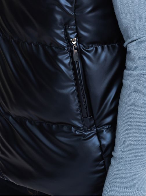 Prošívaná lesklá vesta v tmavě modré barvě JAVJ-0113-V2